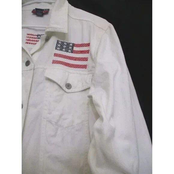Asazy Jacket American Sz L Women's Flag White Long Sleeve - Picture 5 of 7